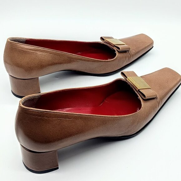 Luciano Padovan Camel Brown Leather Square Toe Pumps - Picture 6 of 11